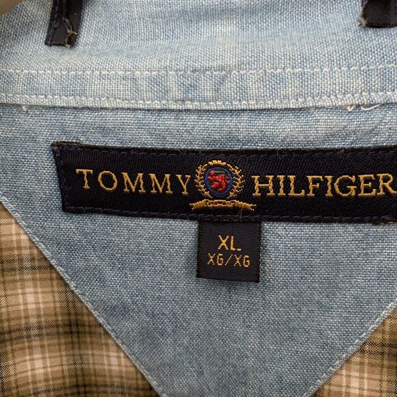 Vintage Tommy Hilfiger Shirt Mens XL Tan Plaid Long Sleeve Button Down Cotton - Picture 3 of 7